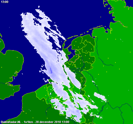 Verdampende neerslag boven Belgi en Nederland.